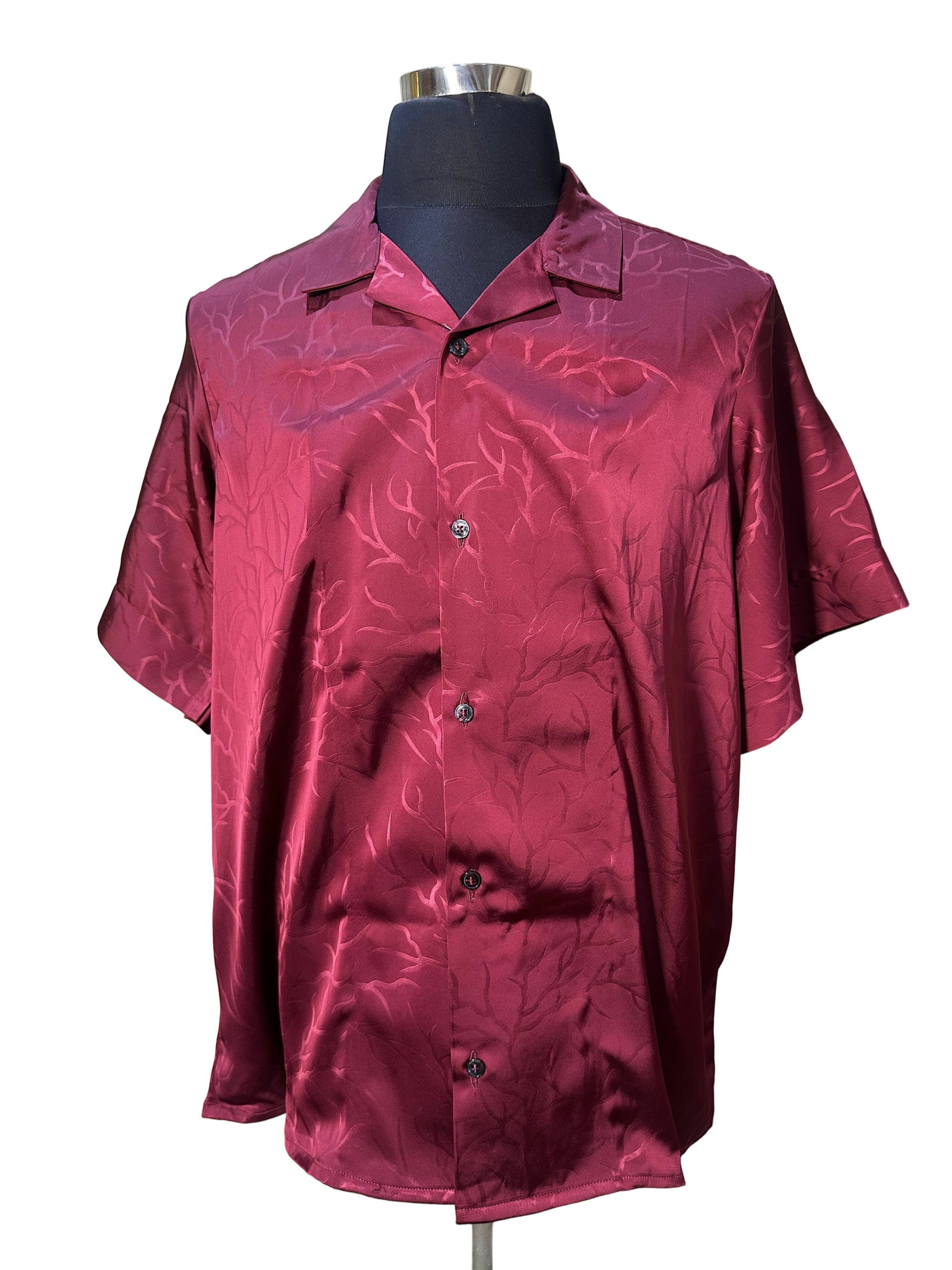 Burgundy Floral Jacquard Vintage Shirt