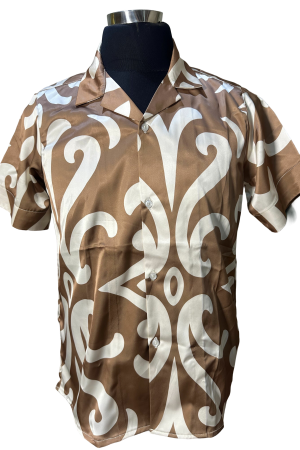 Camel Brown & Cream Abstract Print Vintage Shirt