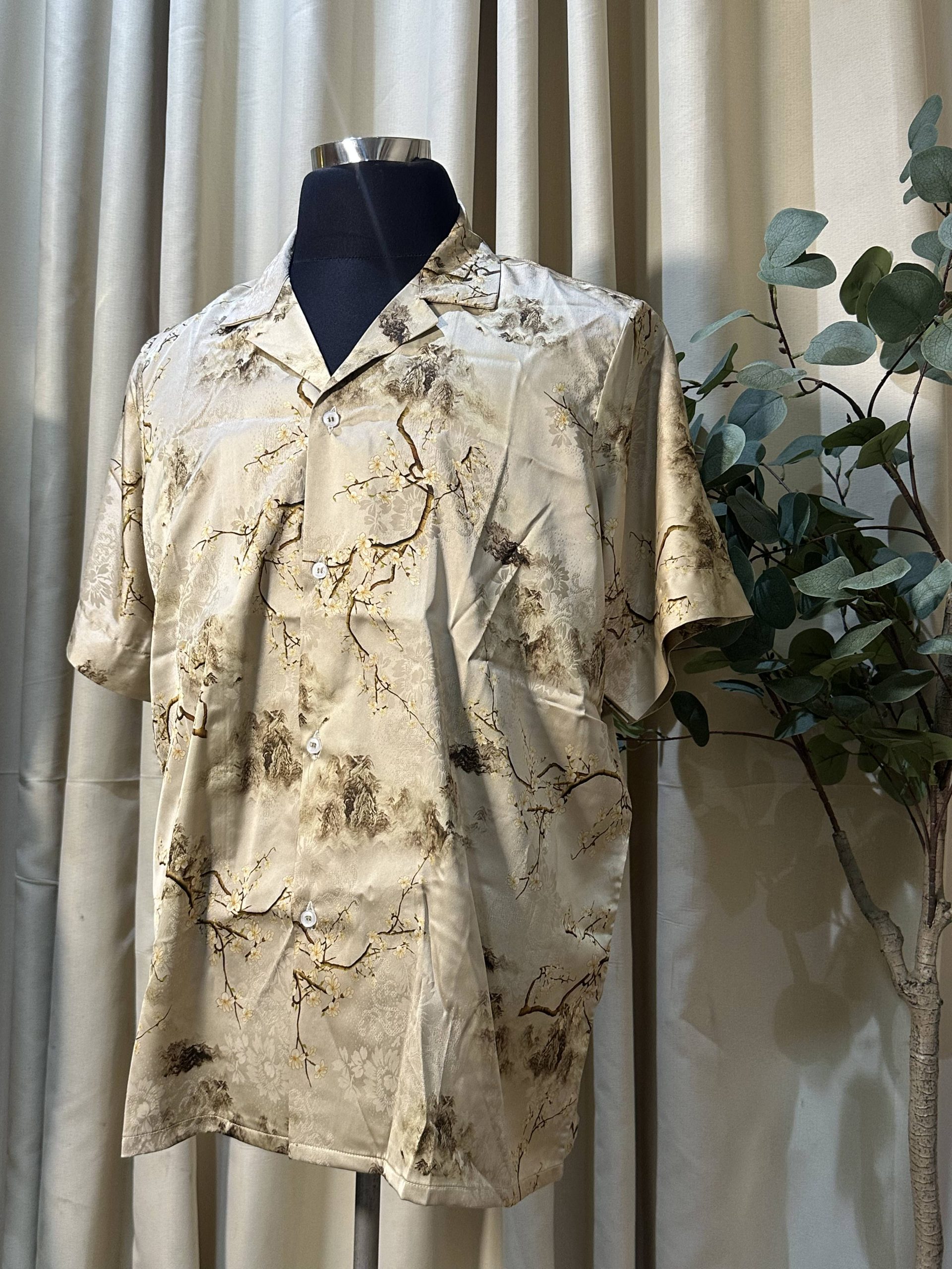 Champagne Blossom Printed Satin Vintage Shirt - Image 3