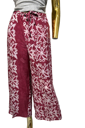 Burgundy & White Floral Adire Pant