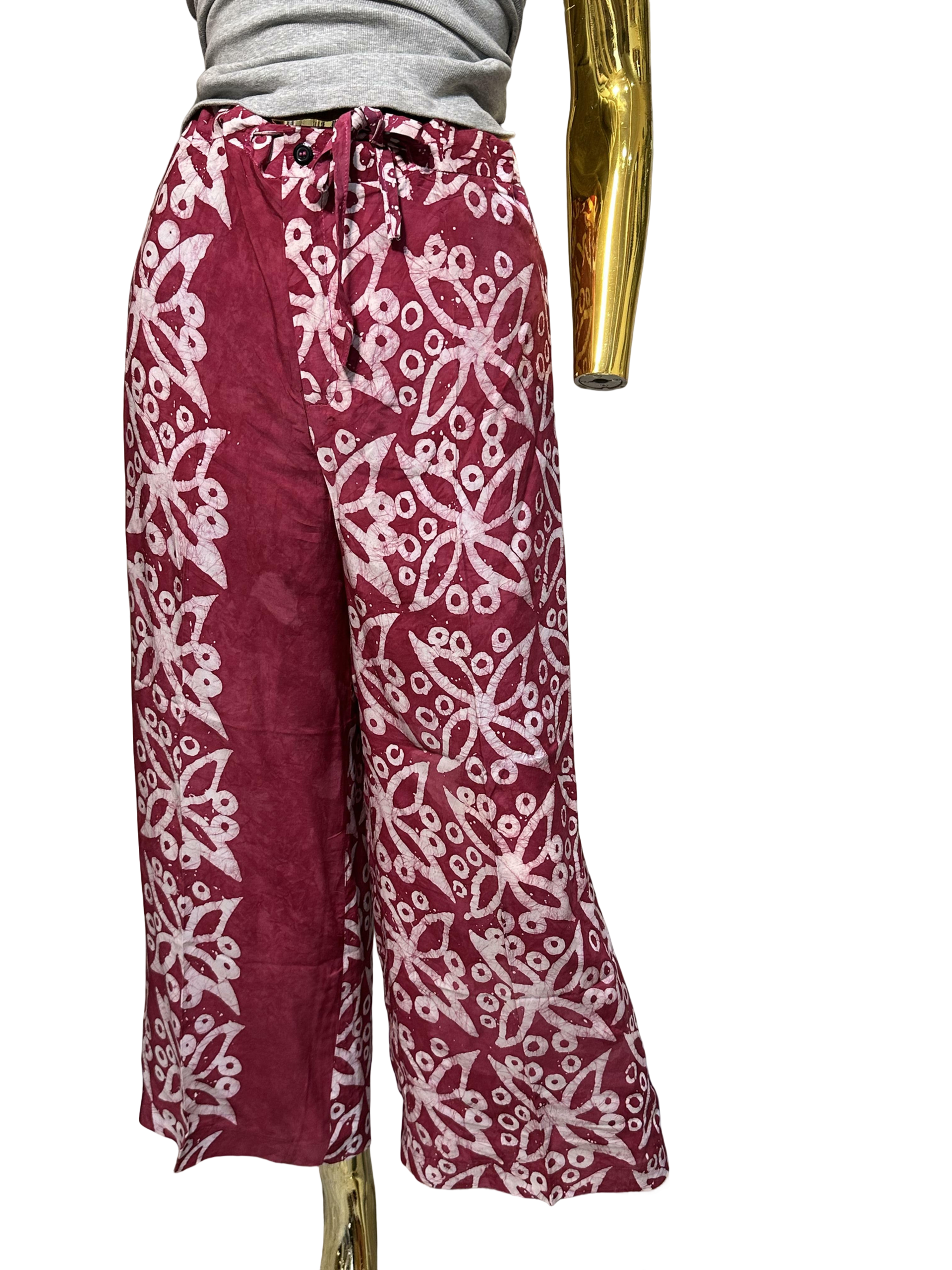 Burgundy & White Floral Adire Pant
