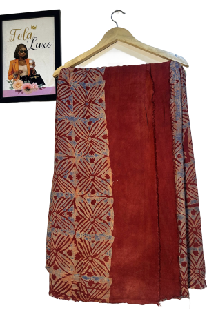 Burgundy, Rust & Blue Patterned Adire Fabric